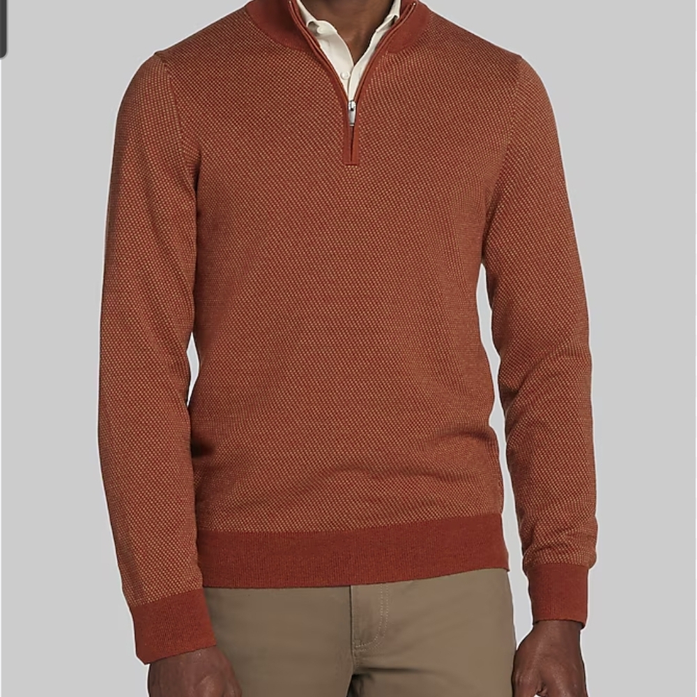 NWT Jos A Bank Men's‎  Quarter Zip Cotton Wool Sweater